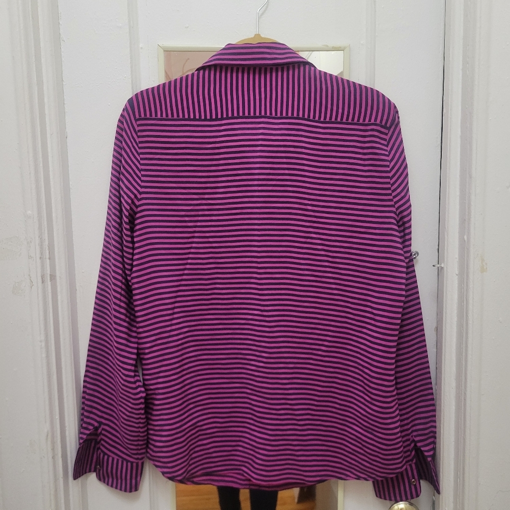 Banana Republic 100% Silk Striped Top Magenta &‎ Navy Corporate  Preppy Nautical - Picture 3 of 8